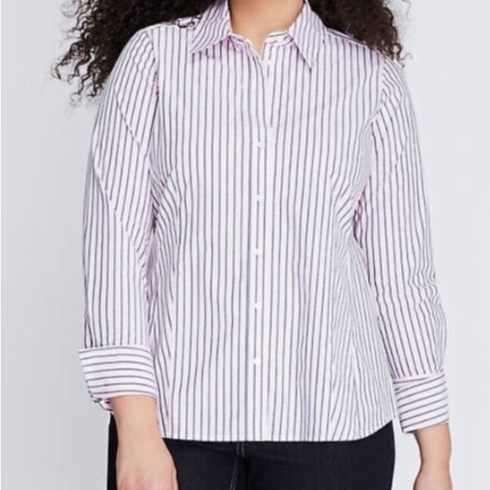 Lane Bryant NWT Button Front Essential Shirt Sz 22 Pink Black Office Preppy Work